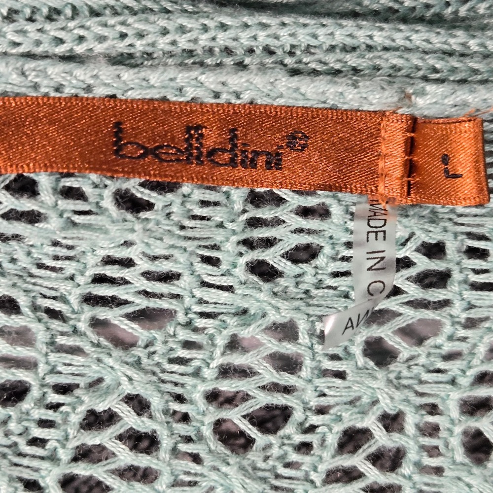 Beldini Women Mint Green Pointelle Open Knit Waterfall Cardigan Sweater Large - Picture 4 of 6